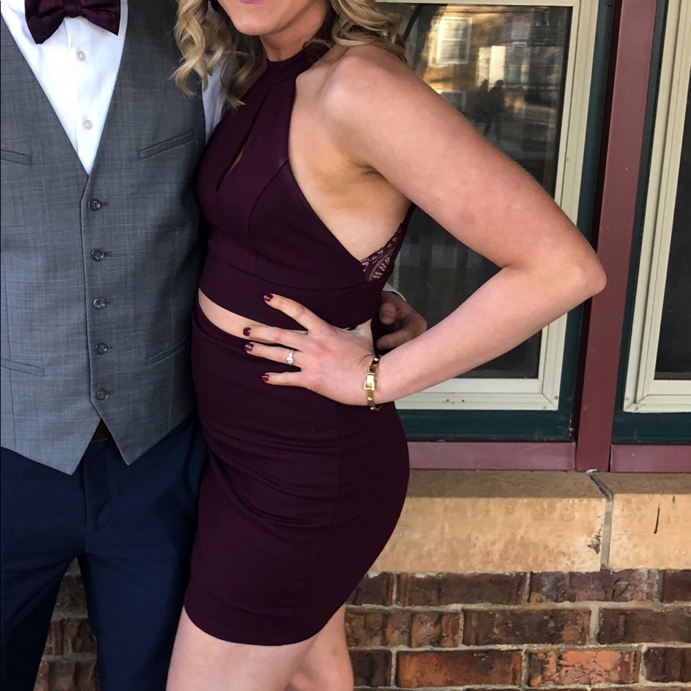 plum two-piece mini dress